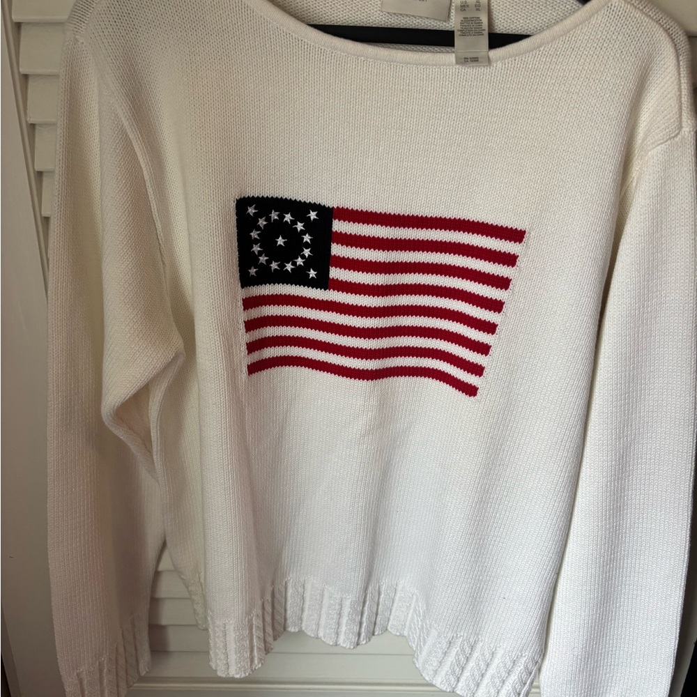 Liz Claiborne White Sweater with Patriotic Flag Design